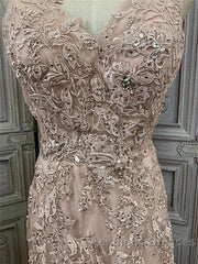 Mermaid / Trumpet Evening Prom Dresses Maxi Dresses Party Wear Sweep / Brush Train Sleeveless V Neck Tulle With Appliques
