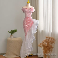 Mermaid / Trumpet Evening Prom Dresses Party Dresses Evening Prom Party Floor Length Sleeveless Off Shoulder Tulle with Pearls Sequin