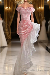 Mermaid / Trumpet Evening Prom Dresses Party Dresses Evening Prom Party Floor Length Sleeveless Off Shoulder Tulle with Pearls Sequin