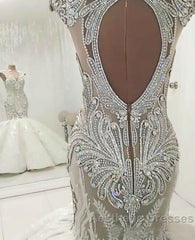 Mermaid V-neck Floor Length Backless Tulle Beading Applique Wedding Dresses