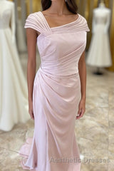 Pink Asymmetrical Mermaid Satin Long Mother of Bride Dresses