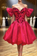 Mini/Short Red Satin Short Evening Prom Dresses, Short Homecoming Dresses