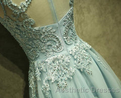 Mint Green Tulle Short Lace Beaded Knee Length Wedding Party Dresses, Lovely Homecoming Dresses Evening Prom Dresses