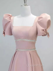 Modest A Line Short Sleeves Long Pink Evening Prom Dresses