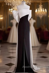 Modest A Line Strapless Long Sleeveless Satin Black Evening Prom Dresses