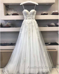 Modest Long A Line Sweetheart Lace Tulle Wedding Dresses