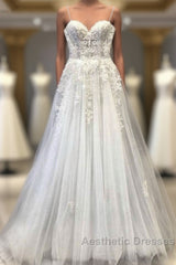 Modest Long A Line Sweetheart Lace Tulle Wedding Dresses