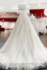 Modest Long Princess Off The Shoulder Tulle Lace Wedding Dresses
