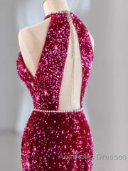 Modest Mermaid Long Sleeveless Sequin Evening Prom Dresses