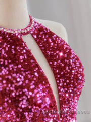 Modest Mermaid Long Sleeveless Sequin Evening Prom Dresses