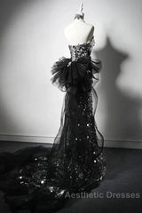 Modest Silver Mermaid Strapless Sequin Tulle  Long Evening Prom Dresses Formal Evening Dresses