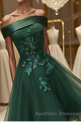 Off Shoulder Green Lace Floral Evening Prom Dresses, Short Green Lace Homecoming Dresses, Green Formal Evening Dresses