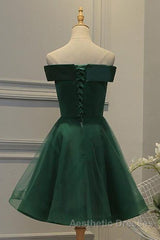 Off Shoulder Green Lace Floral Evening Prom Dresses, Short Green Lace Homecoming Dresses, Green Formal Evening Dresses