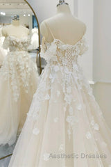 Off Shoulder Light Champagne Tulle Lace Long Evening Prom Dresses, Light Champagne Lace Formal Evening Dresses