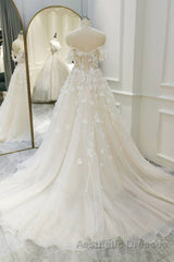 Off Shoulder Light Champagne Tulle Lace Long Evening Prom Dresses, Light Champagne Lace Formal Evening Dresses