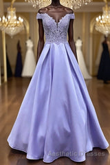 Off Shoulder Purple Lace Long Evening Prom Dresses, Off Shoulder Purple Formal Dresses, Purple Lace Evening Dresses