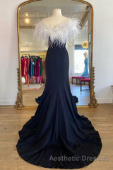 Off Shoulder V Neck Mermaid Black Long Evening Prom Dresses, Mermaid Black Formal Dresses, Black Evening Dresses