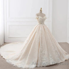 Off The Shouder Ball Gown Champagne Floral Wedding Dresses
