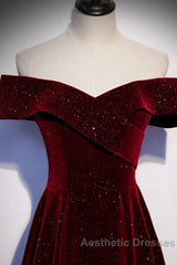 Off The Shoulder Burgundy Long Evening Prom Dresses, Burgundy Off Shoulder Long Formal Evening Dresses