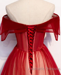 Off The Shoulder Burgundy Evening Prom Dresses, Wine Red Off Shoulder Formal Graduation Dresses