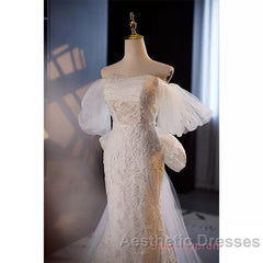 Off The Shoulder Lace Trumpet Mermaid Wedding Dresses With Bow