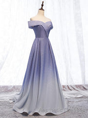 Off the Shoulder Purple Ombre Long Evening Prom Dresses, Off the Shoulder Purple Formal Evening Dresses with Corset Back