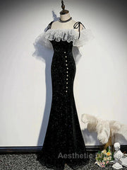Off The Shoulder Shiny Black Mermaid Evening Prom Dresses, Off Shoulder Shiny Black Long Formal Evening Dresses