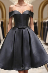 Off the Shoulder Short Black Evening Prom Dresses, Little Black Formal Graduation Homecoming Dresses