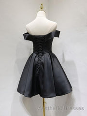 Off the Shoulder Short Black Evening Prom Dresses, Little Black Formal Graduation Homecoming Dresses