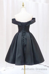 Off the Shoulder Short Black Evening Prom Dresses, Off Shoulder Short Black Formal Graduation Dresses