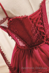 Off the Shoulder Short Burgundy Lace Evening Prom Dresses, Wine Red Short Lace Formal Graduation Dresses