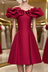 Off the Shoulder Short Burgundy Evening Prom Dresses, Short Wine Red Graduation Homecoming Dresses