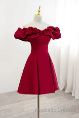 Off the Shoulder Short Burgundy Evening Prom Dresses, Short Wine Red Graduation Homecoming Dresses