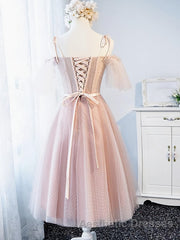 Off the Shoulder Short Pink Evening Prom Dresses with Corset Back, Short Pink Formal Graduation Bridesmaid Dresses