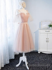 Off the Shoulder Short Pink Evening Prom Dresses with Corset Back, Short Pink Formal Graduation Bridesmaid Dresses