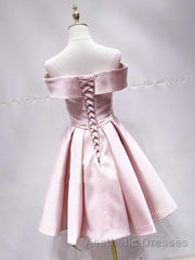 Off the Shoulder Short Pink Evening Prom Dresses, Short Pink Formal Evening Graduation Dresses