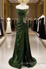 Olive Green Trumpet Mermaid Sequin Evening Prom Dresses