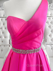 One Shoulder Hot Pink Evening Prom Dresses, Hot Pink One Shoulder Formal Evening Dresses