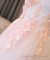 Light Pink Lace Off Shoulder Lonng Evening Prom Dresses, Pink Evening Prom Dresses