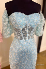 Pink 3D Floral Lace Sweetheart Mermaid Long Evening Prom Dresses with Slit