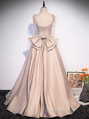 Pink A Line Satin Long Evening Prom Dresses Formal Evening Dresses