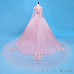Pink Flowers Long Formal Dresses, Pink Sweet 16 Gown Party Dresses