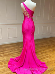 Pink Mermaid One Shoulder Long Evening Prom Dresses
