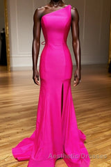 Pink Mermaid One Shoulder Long Evening Prom Dresses