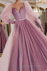 Pink  sweetheart neck tulle long Evening Prom Dresses tulle formal Dresses