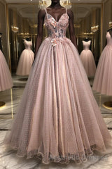 Pink sweetheart tulle lace long Evening Prom Dresses pink tulle formal Dresses