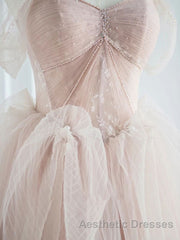 Pink sweetheart tulle long Evening Prom Dresses, pink tulle formal Dresses