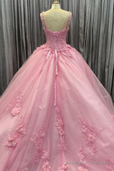 Pink Tulle Floral Appliques Sweetheart Lace-Up Quinceanera Dress