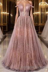 Pink tulle lace long Evening Prom Dresses pink tulle formal Dresses