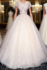 Pink tulle lace long Evening Prom Dresses, pink tulle lace evening Dresses